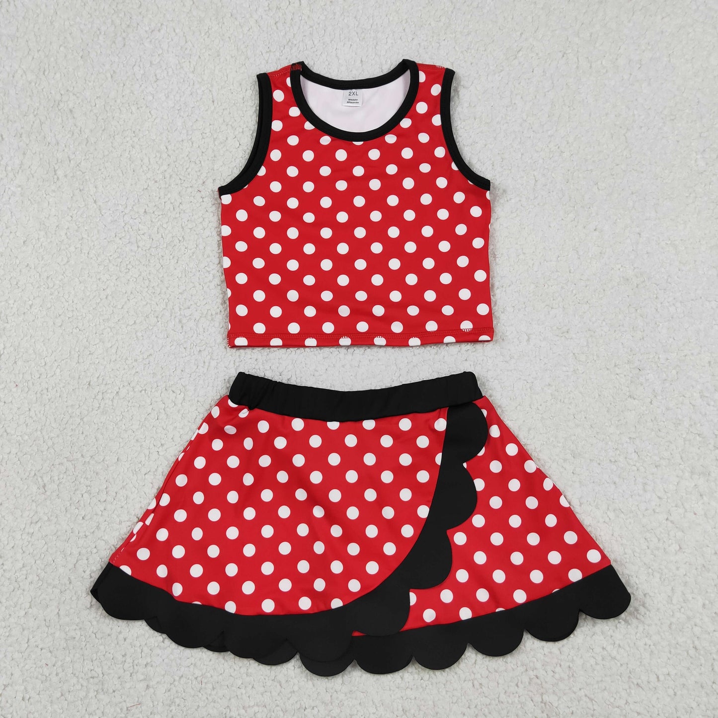 GSD4080 RTS NO MOQ （In stock）Red scallop girls active wear set