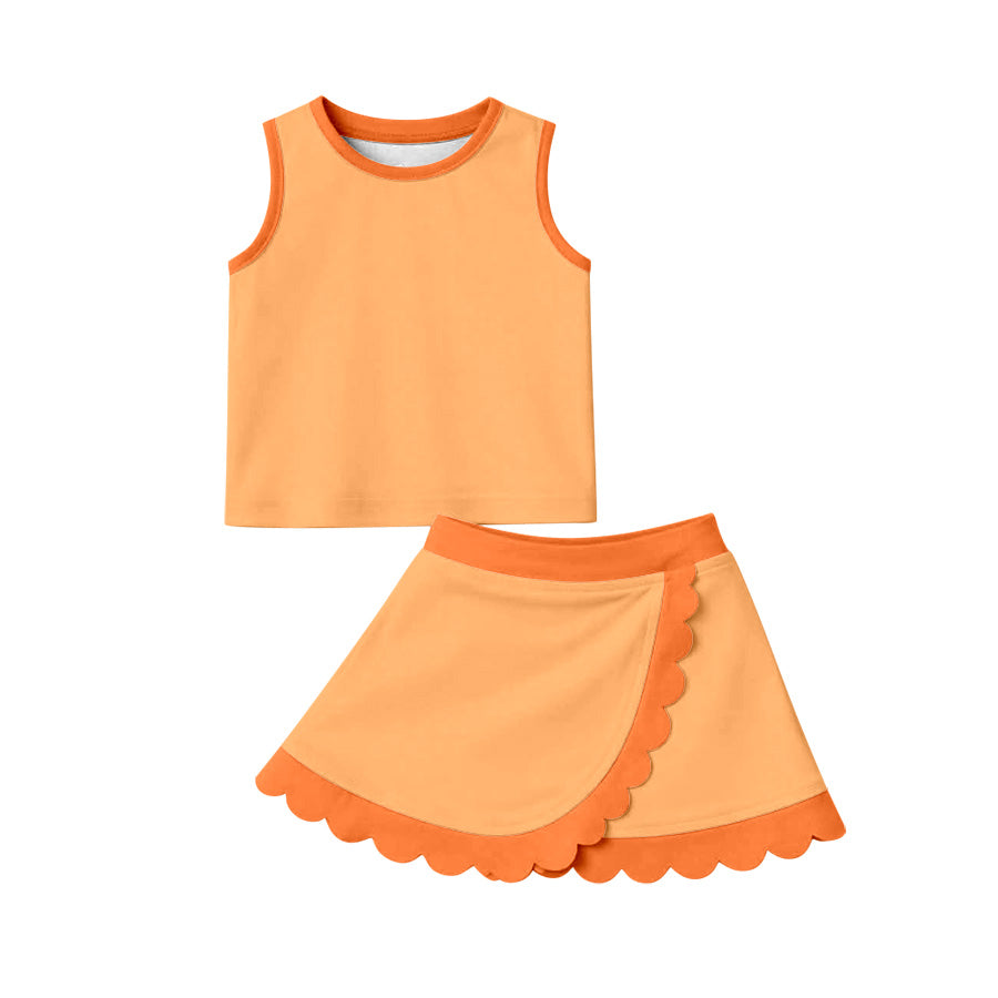 4.8 Pre order No Moq Baby Girls Polka Dots Vest Scallop Skirt Short Yoga Active Clothes Set