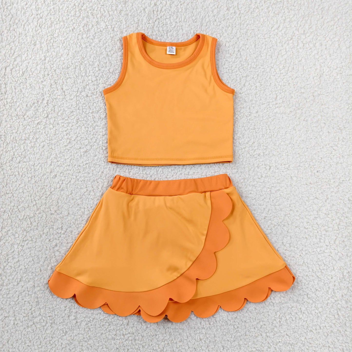 RTS Sibling Baby Girls Vest Scallop Skirt Short Yoga Active Clothes Set
