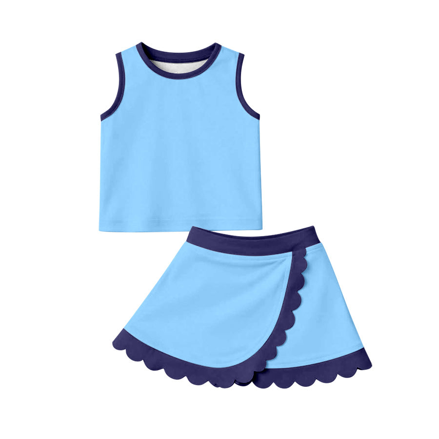4.8 Pre order No Moq Baby Girls Polka Dots Vest Scallop Skirt Short Yoga Active Clothes Set