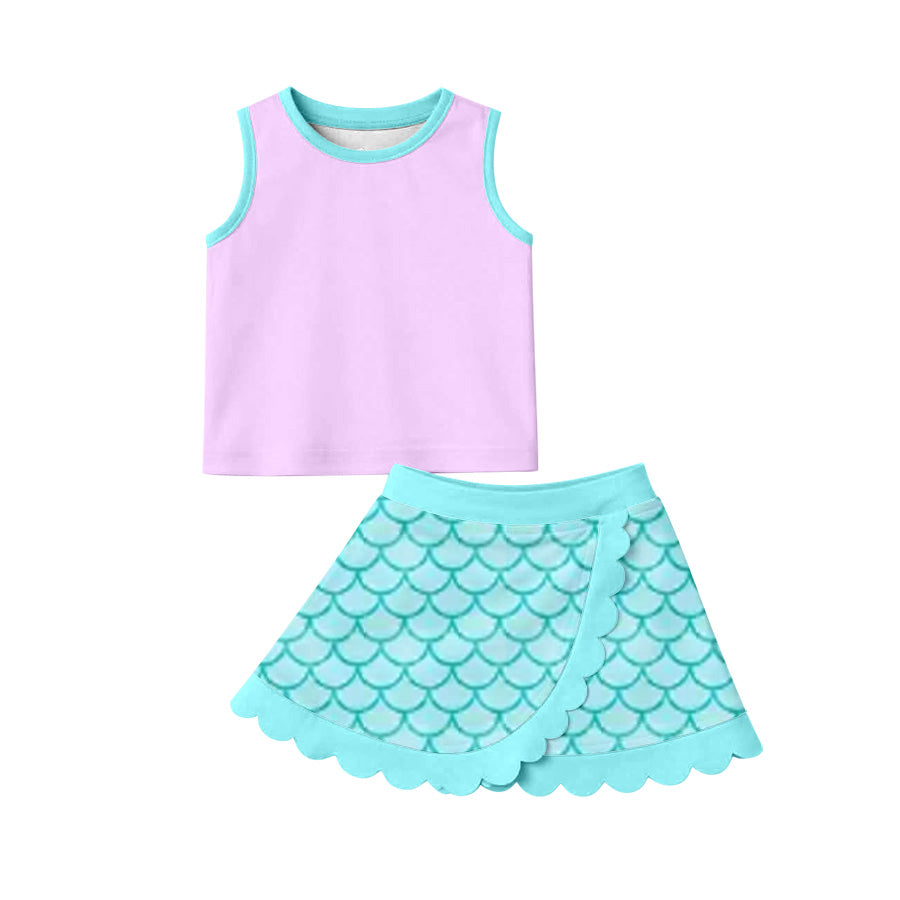4.8 Pre order No Moq Baby Girls Polka Dots Vest Scallop Skirt Short Yoga Active Clothes Set