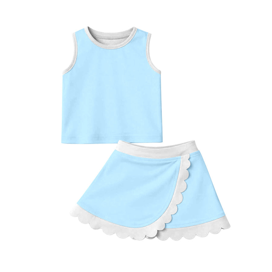4.8 Pre order No Moq Baby Girls Polka Dots Vest Scallop Skirt Short Yoga Active Clothes Set