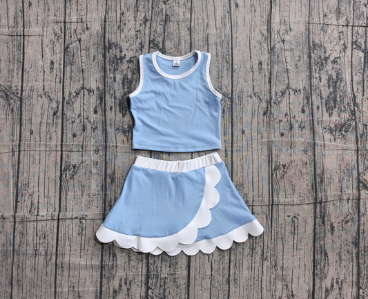 6.1 GSD4084 Sample No Moq Light blue scallop princess girls summer active wear set
