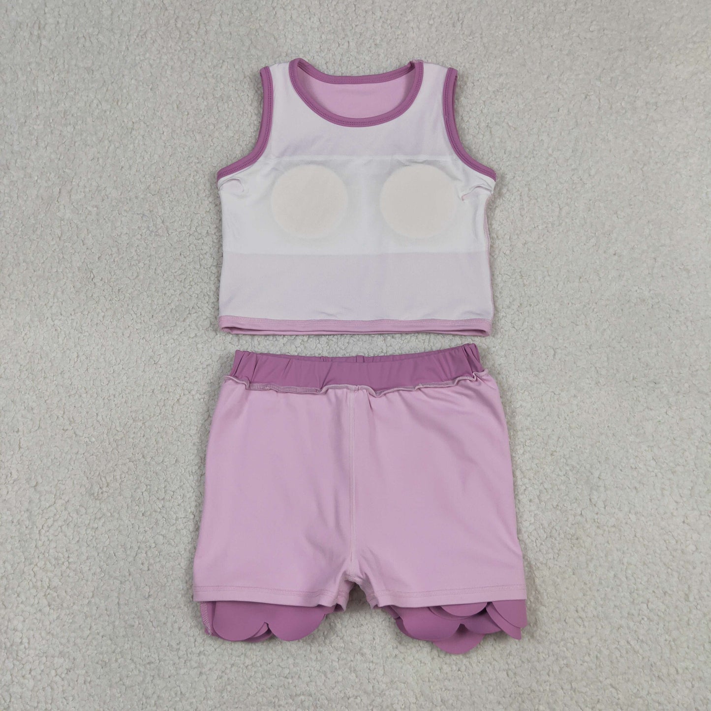 GSD4085 RTS NO MOQ （In stock）Pink scallop princess girls summer active wear set