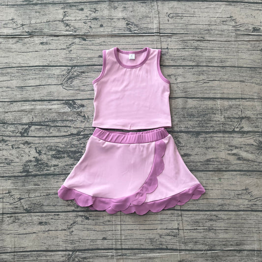 5.5 GSD4085 Sample No Moq Baby Girls Pink Vest Scallop Skirt Short Yoga Active Clothes Set