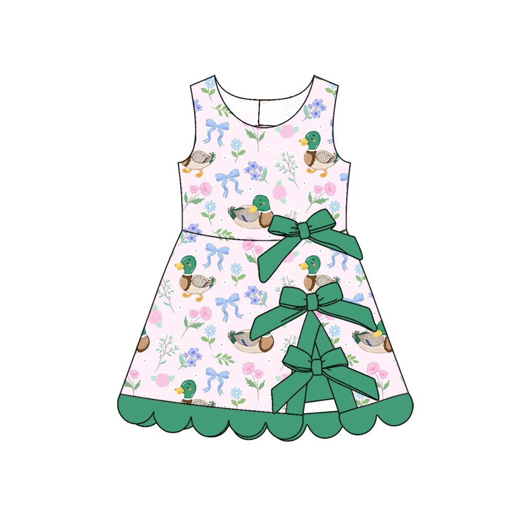 4.9 Pre order No Moq Baby Girls Ducks Flowers Bows Top Short Scallop Clothes Sets and  Yoga Active Short Knee Length Dress