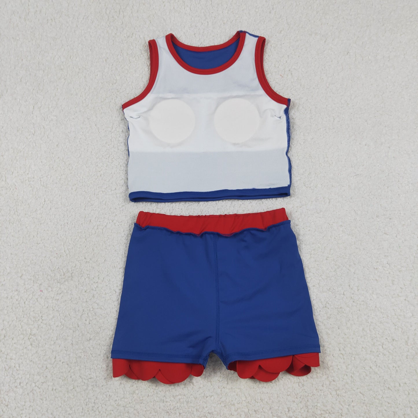 GSD4096 RTS NO MOQ （In stock）Baby Girls Red Navy Vest Top Scallop Skirt Short Yoga Active Clothes Set