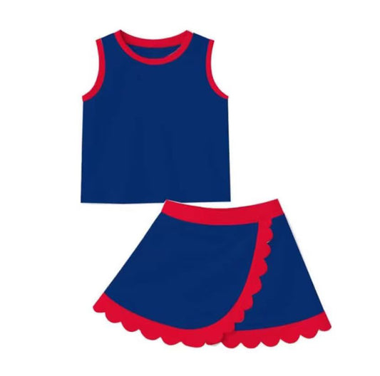 4.10 GSD4096 Pre order No Moq Baby Girls Navy Vest Scallop Skirt Short Yoga Active Clothes Set