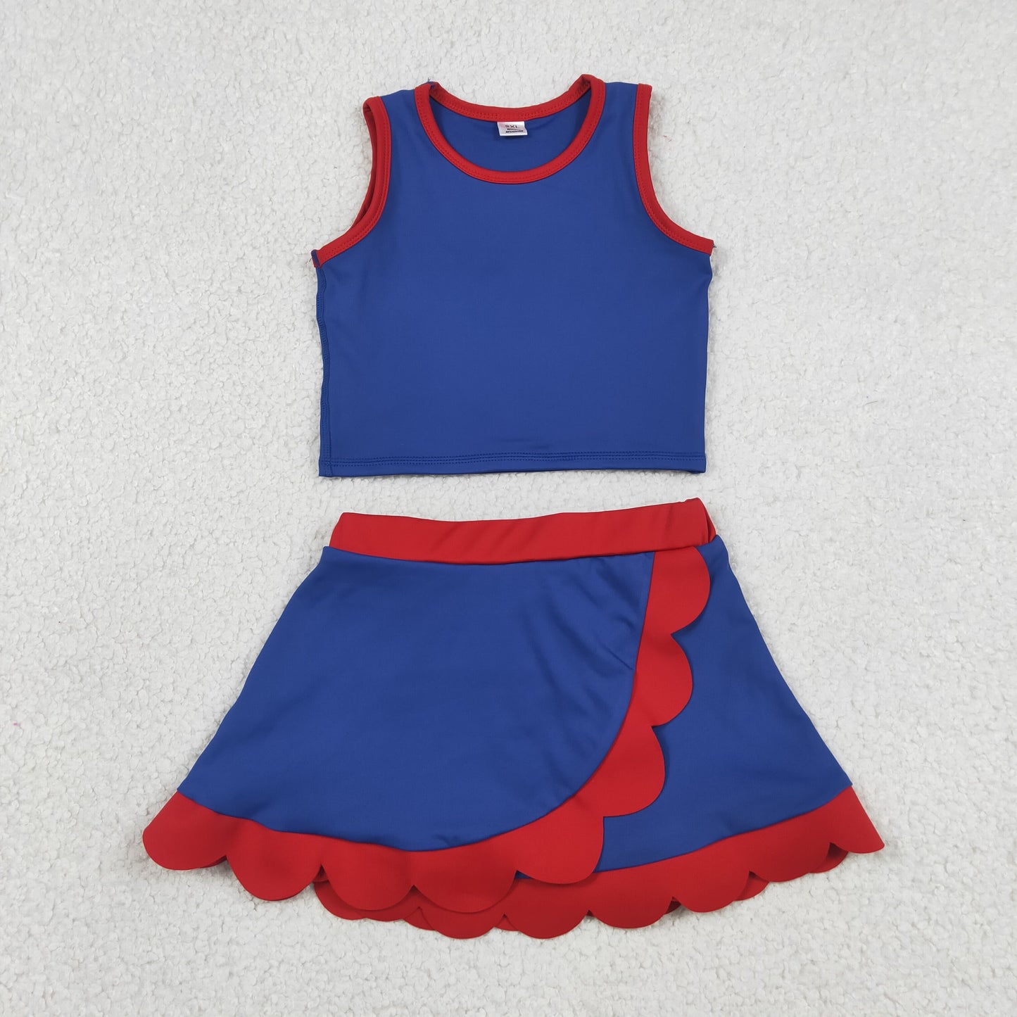 GSD4096 RTS NO MOQ （In stock）Baby Girls Red Navy Vest Top Scallop Skirt Short Yoga Active Clothes Set