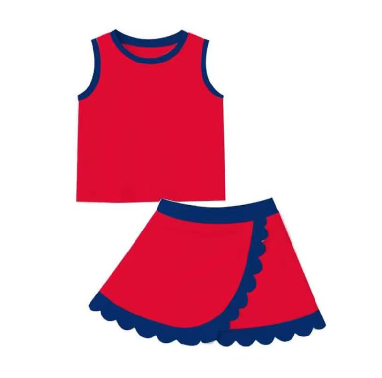 4.10 GSD4097 Pre order No Moq Baby Girls Red Vest Scallop Skirt Short Yoga Active Clothes Set