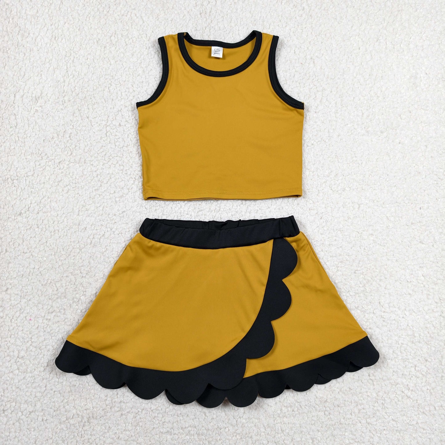 GSD4099 RTS NO MOQ （In stock）Black scallop girls summer team active wear set