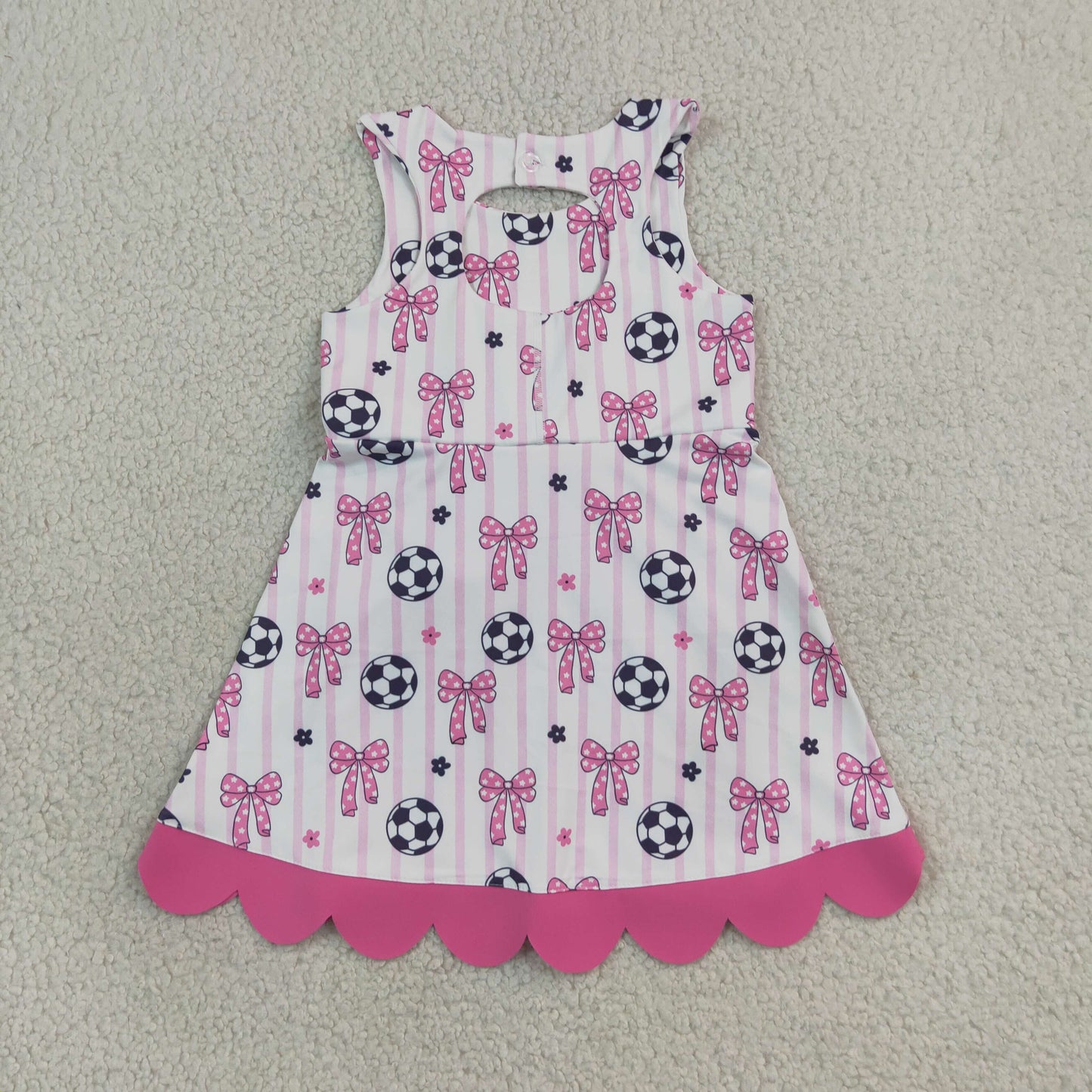 5.4 GSD4100 RTS NO MOQ （In stock） yoga fabric cotton Baby Girls Footballs Bows Team Yoga Active Short Scallop Knee Length Dress