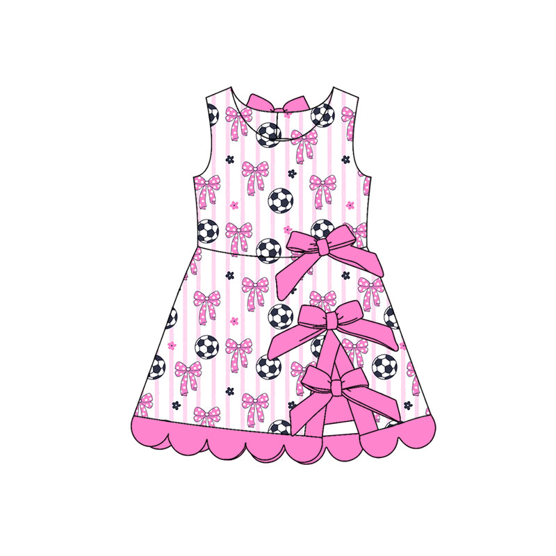 4.11 Pre order No Moq Baby Girls Footballs Bows Team Yoga Active Scallop Short Knee Length Dress and Clothes Set