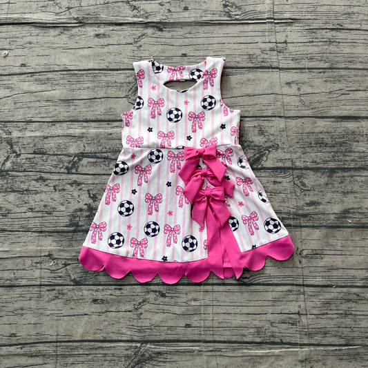 5.4 GSD4100 Sample No Moq Baby Girls Footballs Bows Team Yoga Active Scallop Short Knee Length Dress