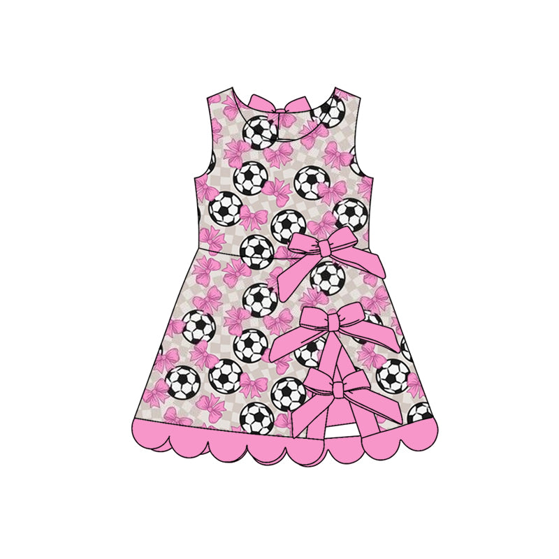 4.11 Pre order No Moq Baby Girls Footballs Bows Team Yoga Active Scallop Short Knee Length Dress and Clothes Set