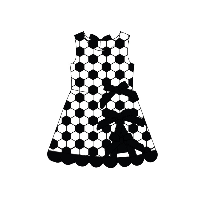 4.11 Pre order No Moq Baby Girls Footballs Checked Team Yoga Active Scallop Short Knee Length Dress and Clothes Set