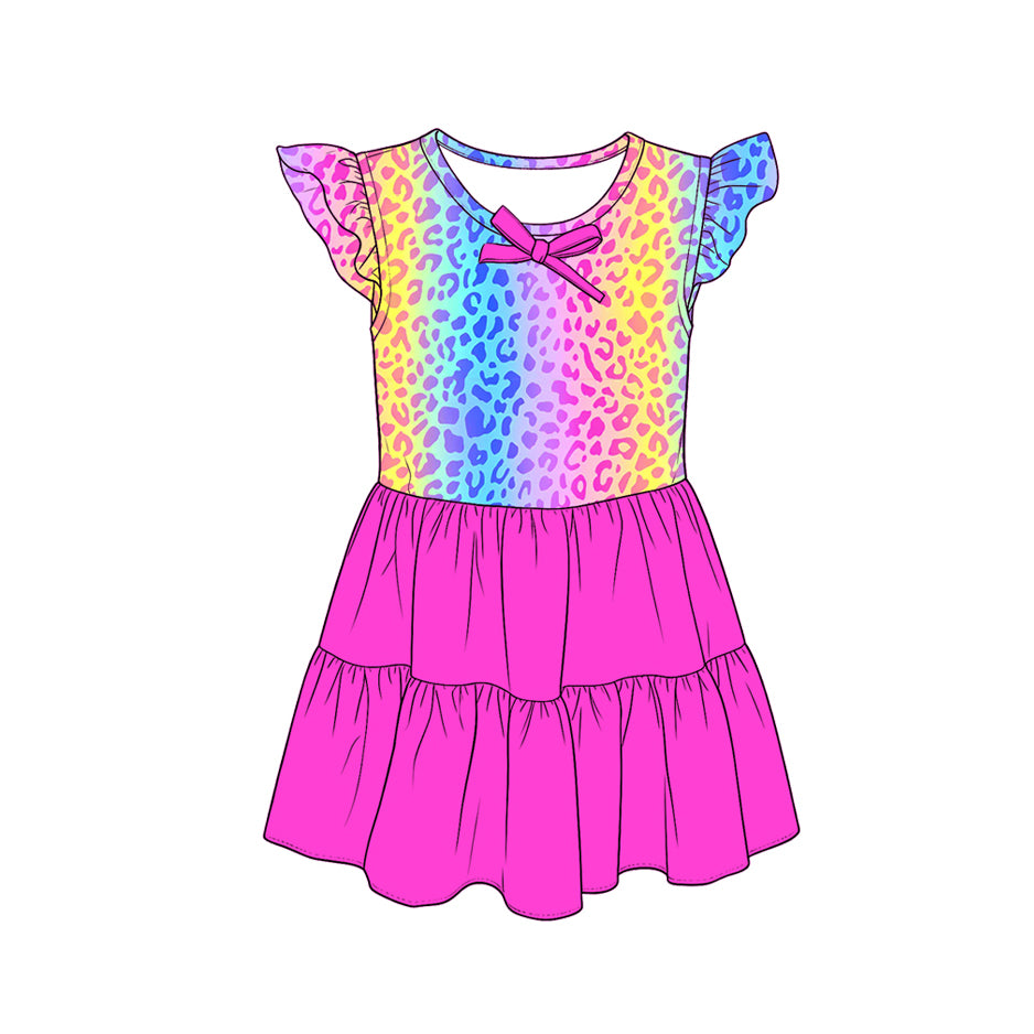 4.15 Pre order No Moq Baby Girl Ruffle Sleeve Tiered Dress, Cute Bow Summer Casual Sundress