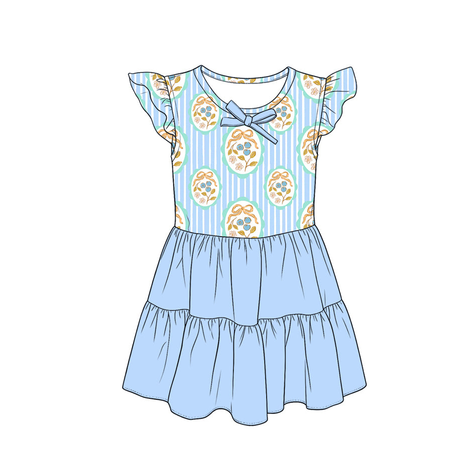 4.15 Pre order No Moq Baby Girl Ruffle Sleeve Tiered Dress, Cute Bow Summer Casual Sundress