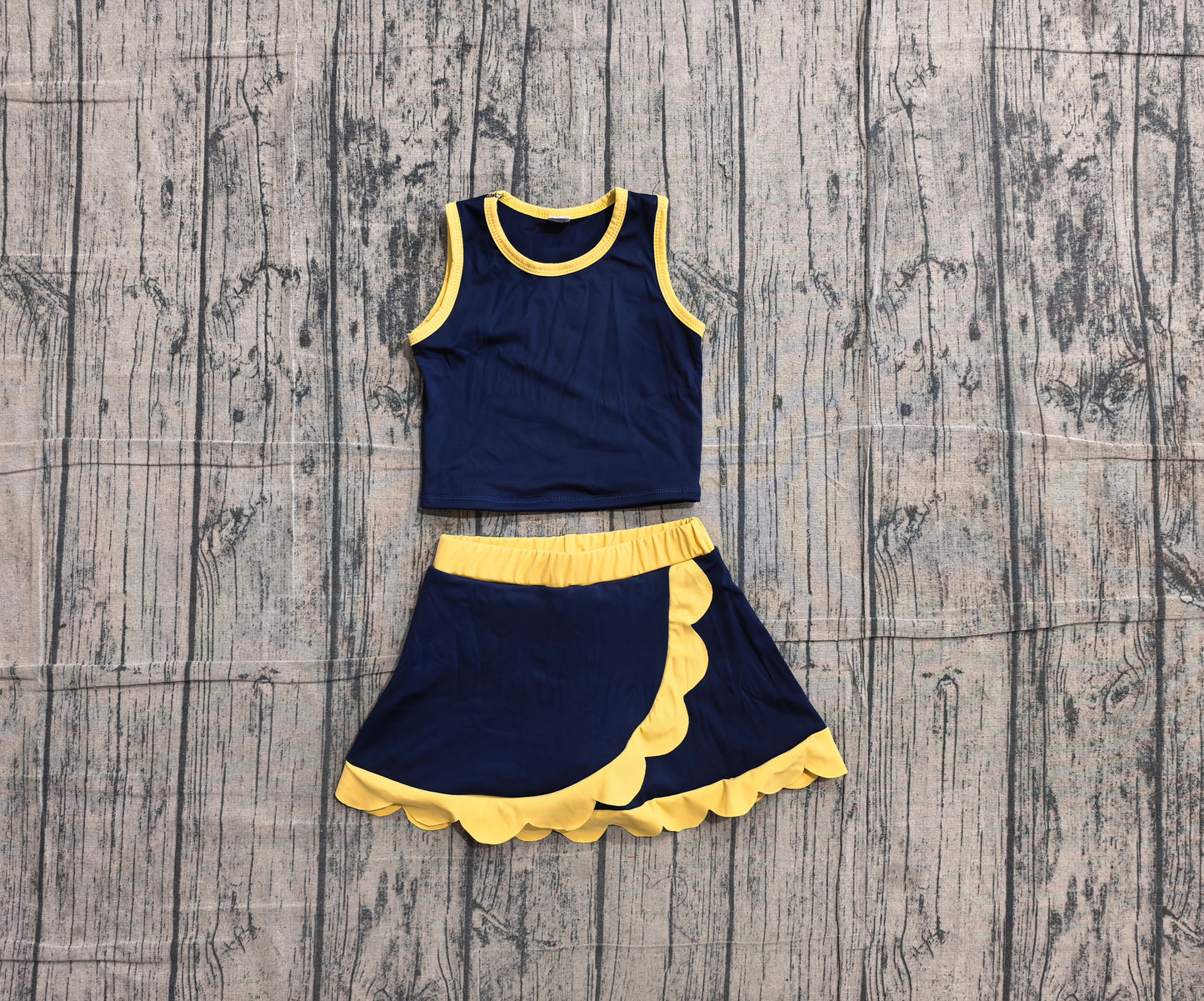 6.1 GSD4111 Sample No Moq Scallop navy sleeveless girls summer team active wear set