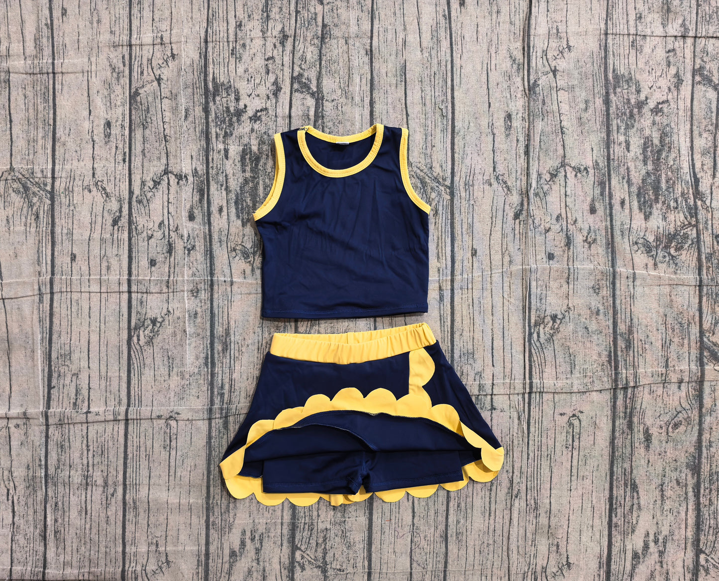 6.1 GSD4111 Sample No Moq Scallop navy sleeveless girls summer team active wear set