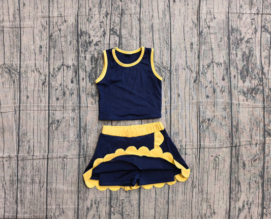 6.1 GSD4111 Sample No Moq Scallop navy sleeveless girls summer team active wear set