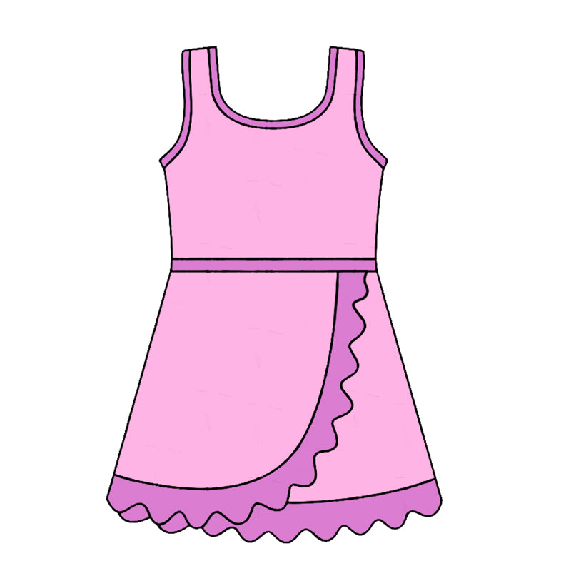 4.24 Pre order No Moq Baby Girls Sleeveless Yoga Active Short Scallop Knee Length Dress