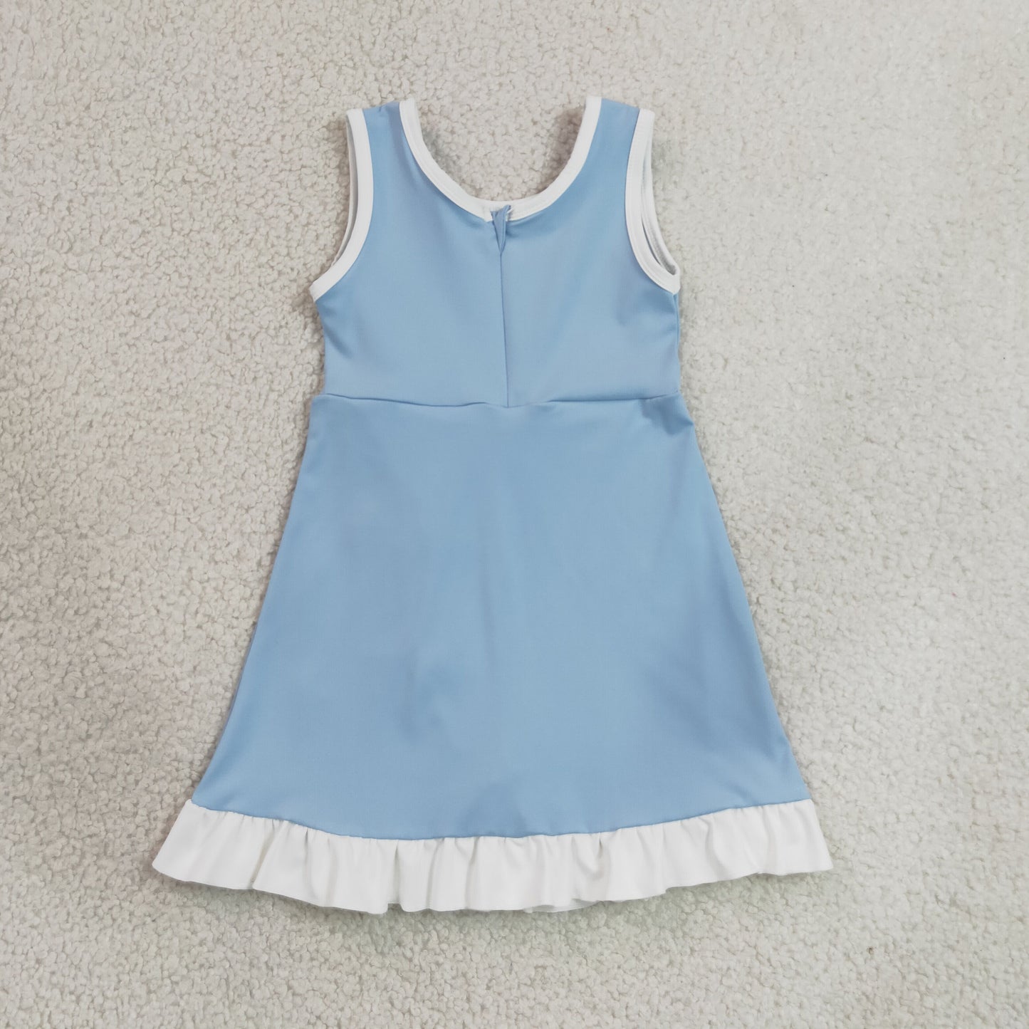 GSD4124 RTS NO MOQ （In stock）Sleeveless light blue scallop princess kids girls athletic dress