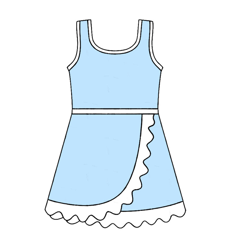 4.24 Pre order No Moq Baby Girls Sleeveless Yoga Active Short Scallop Knee Length Dress
