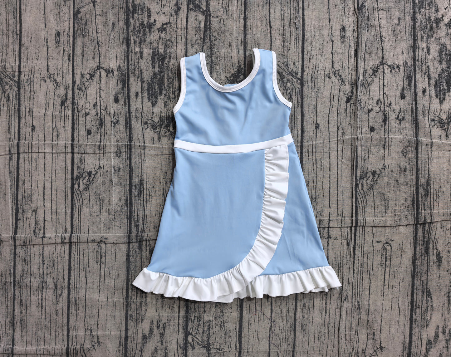 6.1 GSD4124 Sample No Moq Sleeveless light blue scallop princess kids girls athletic dress