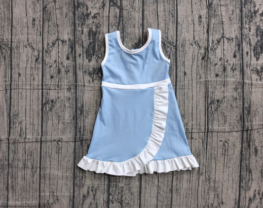 6.1 GSD4124 Sample No Moq Sleeveless light blue scallop princess kids girls athletic dress