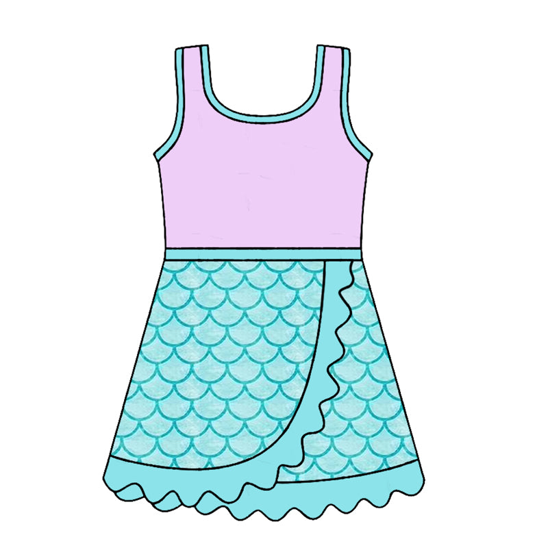 4.24 Pre order No Moq Baby Girls Sleeveless Yoga Active Short Scallop Knee Length Dress