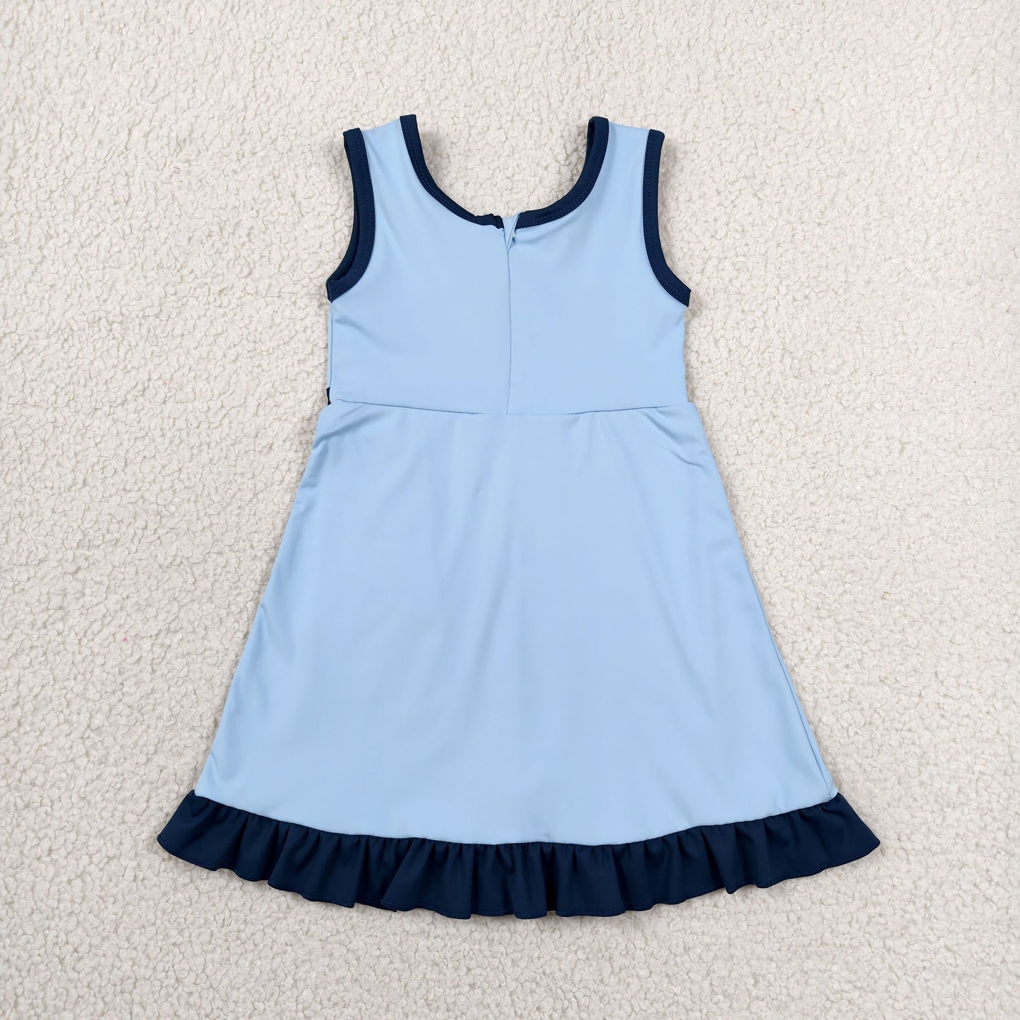 GSD4126 RTS NO MOQ （In stock）Sleeveless blue dog scallop kids girls athletic dress