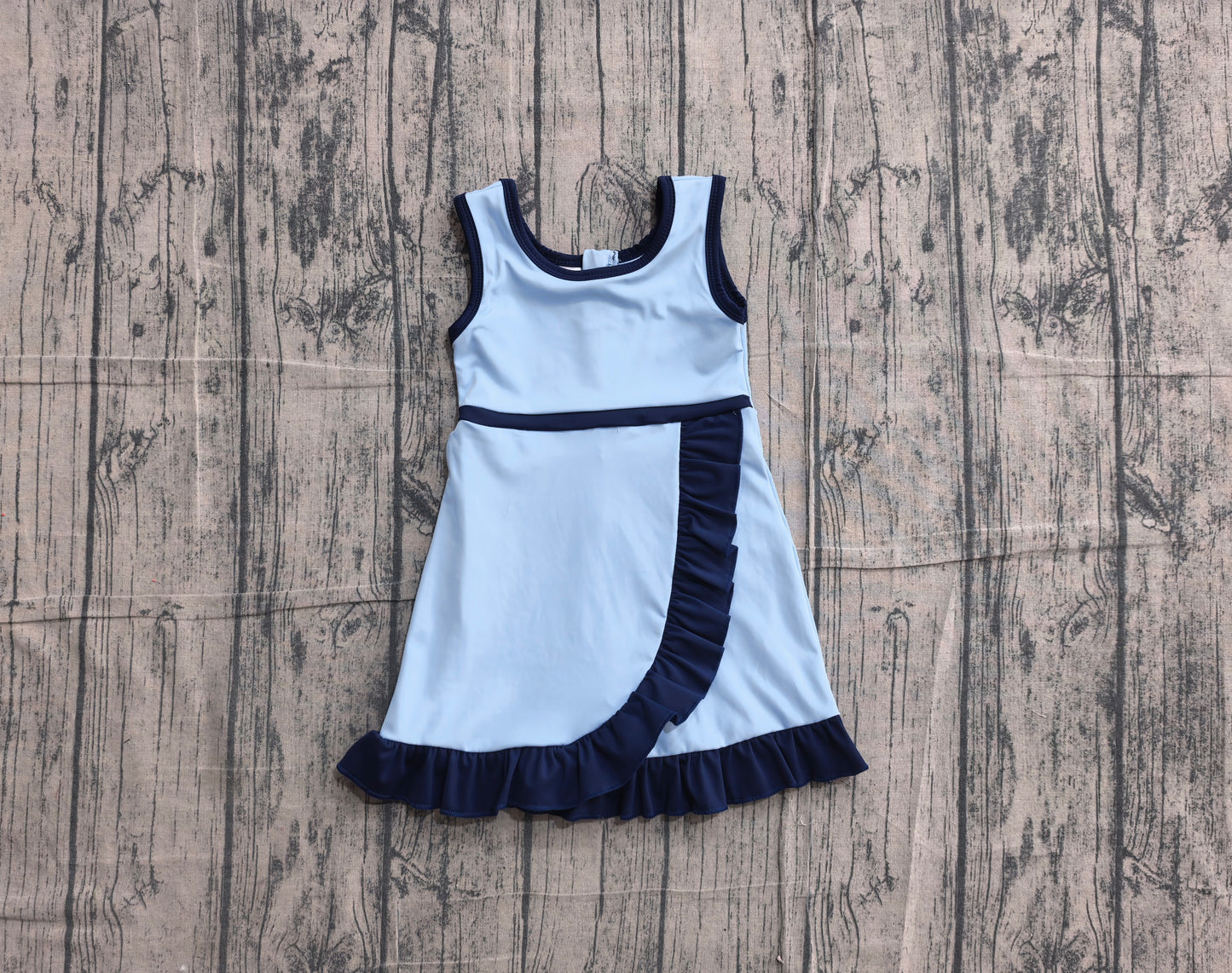 5.13 GSD4126 Sample No Moq Baby Girls Sleeveless Blue Yoga Active Short Knee Length Dress