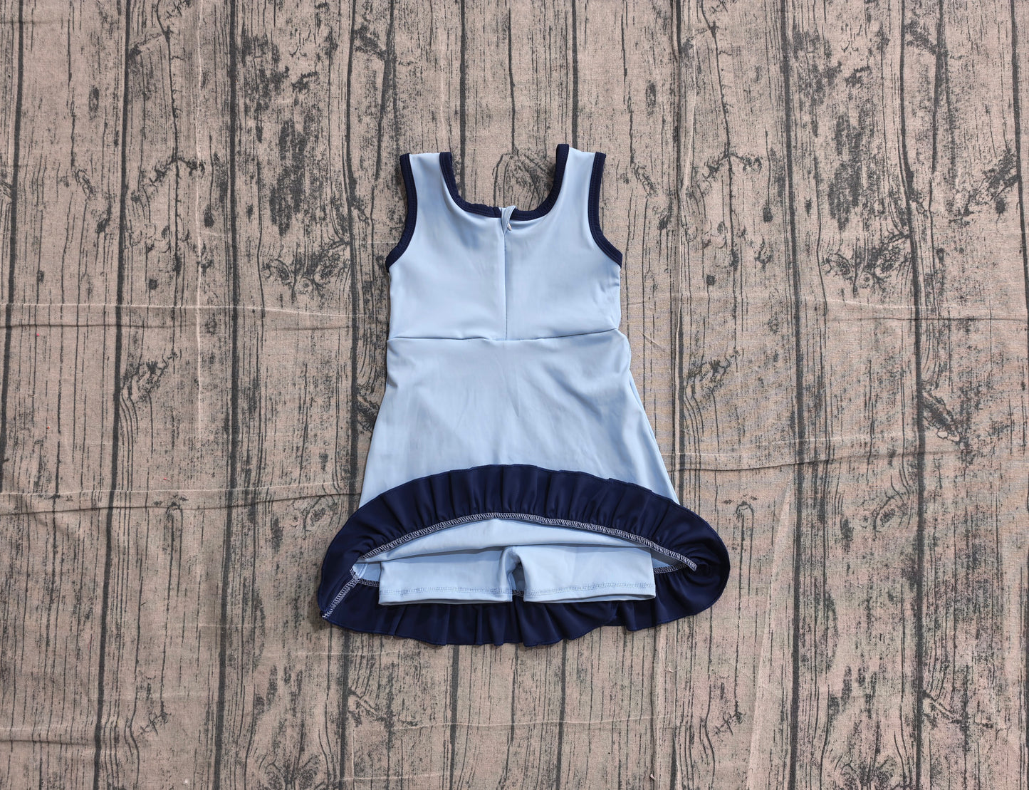5.13 GSD4126 Sample No Moq Baby Girls Sleeveless Blue Yoga Active Short Knee Length Dress