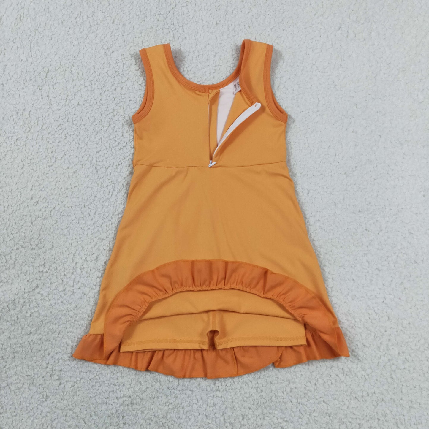 GSD4127 RTS NO MOQ （In stock）Baby Girls Sleeveless Orange Yoga Active Short Knee Length Dress