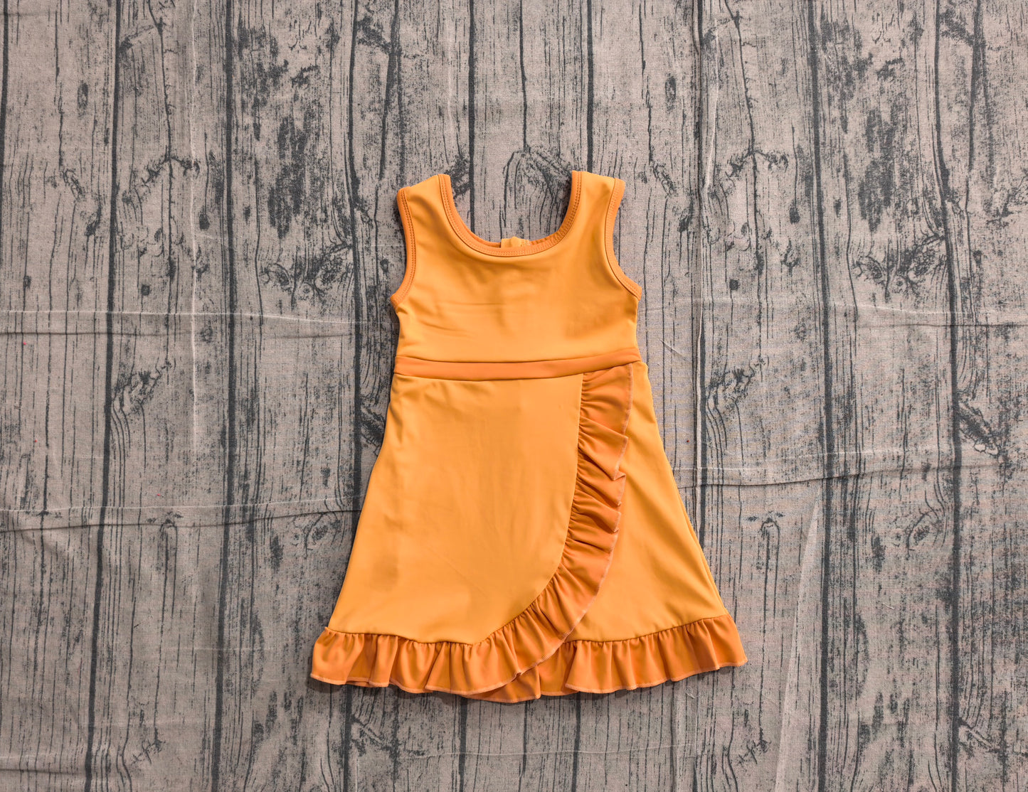 5.13 GSD4127  Sample No Moq Baby Girls Sleeveless Orange Yoga Active Short Knee Length Dress