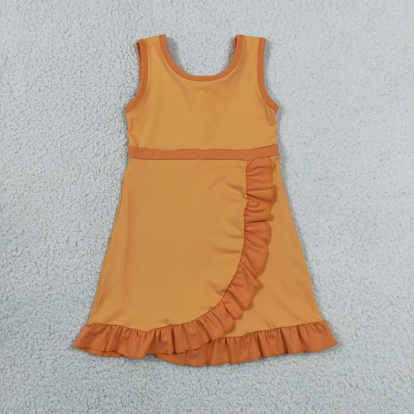 GSD4127 RTS NO MOQ （In stock）Baby Girls Sleeveless Orange Yoga Active Short Knee Length Dress