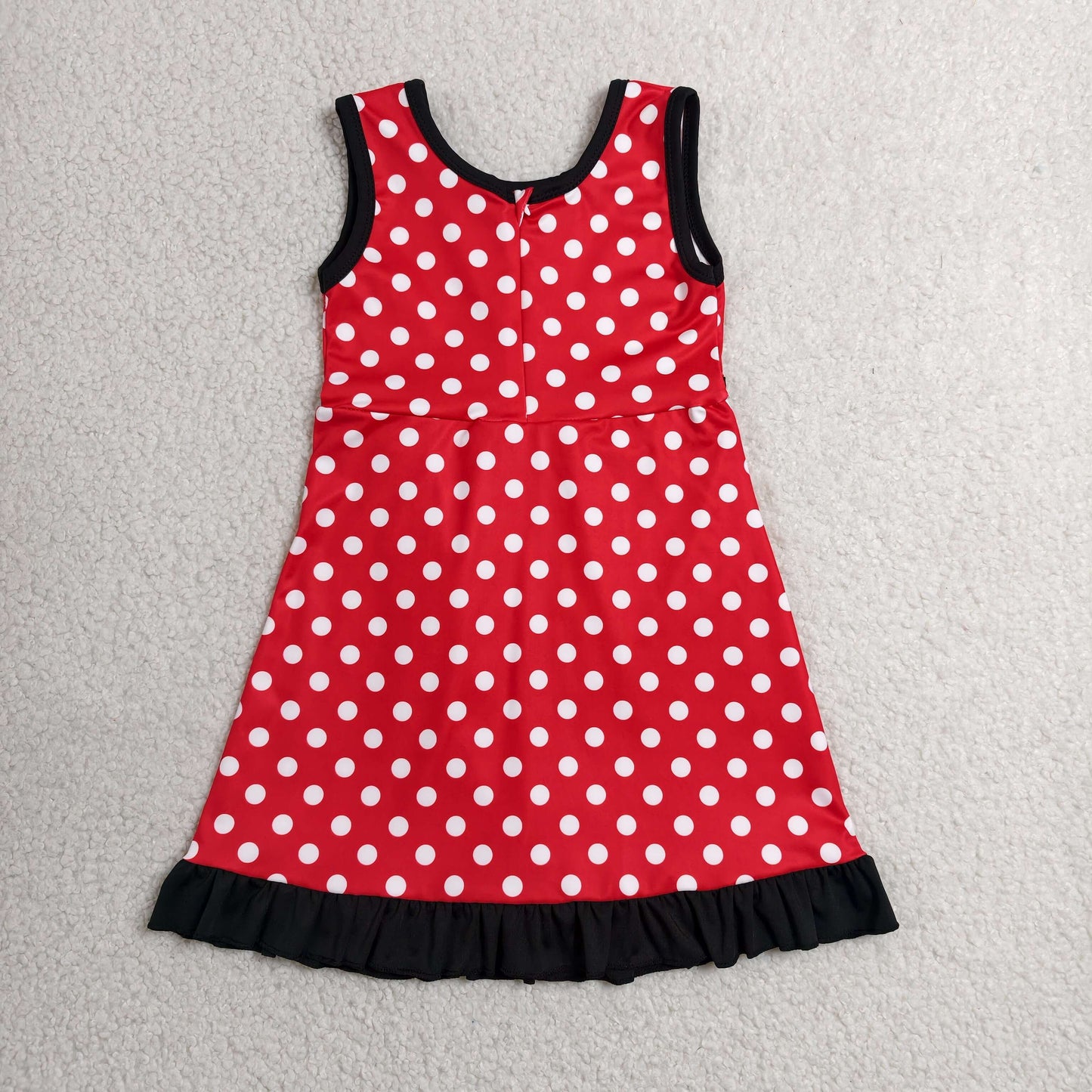 GSD4128 RTS NO MOQ （In stock）Sleeveless polka dots mouse scallop kids girls athletic dress