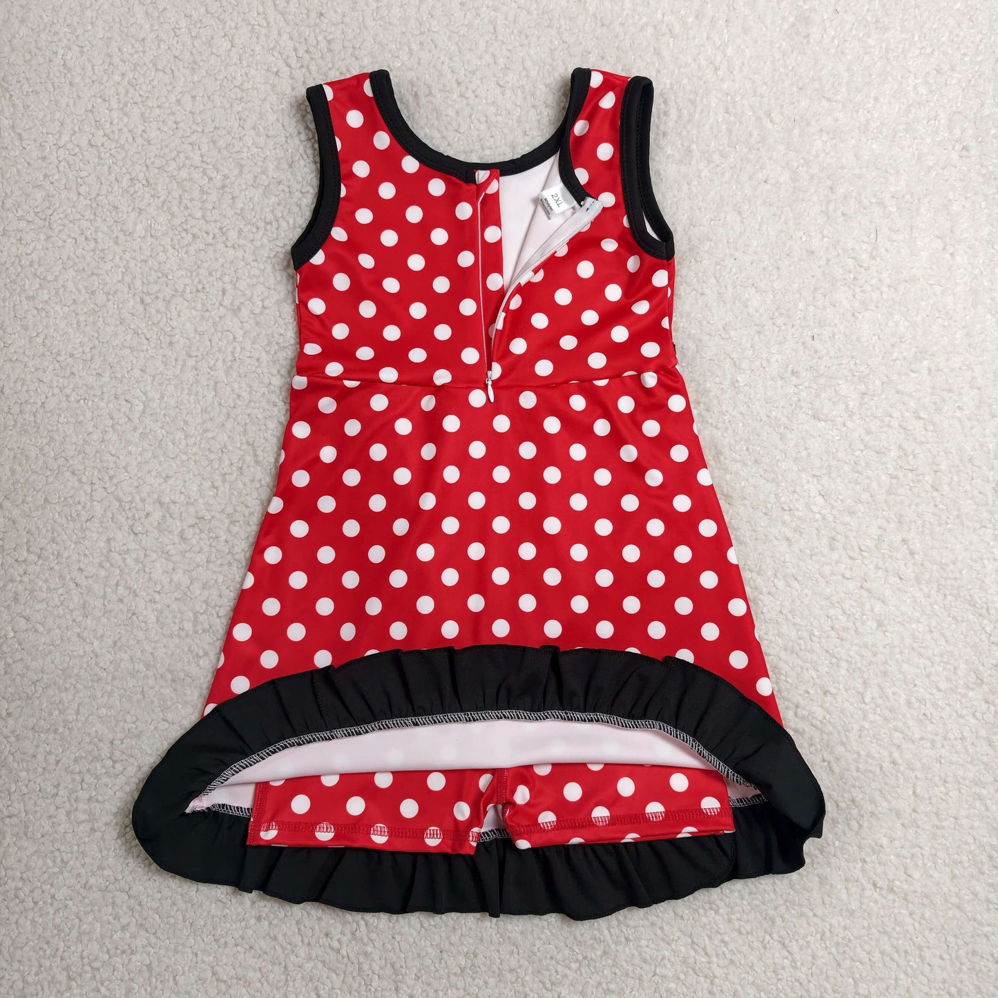 GSD4128 RTS NO MOQ （In stock）Sleeveless polka dots mouse scallop kids girls athletic dress