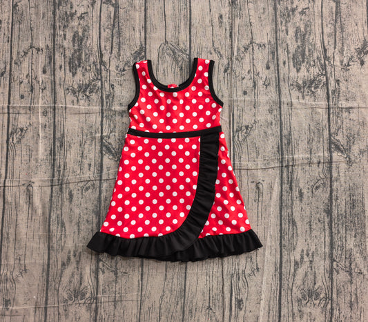 5.13 GSD4128 Sample No Moq Baby Girls Sleeveless Red Polka Dots Yoga Active Short Knee Length Dress