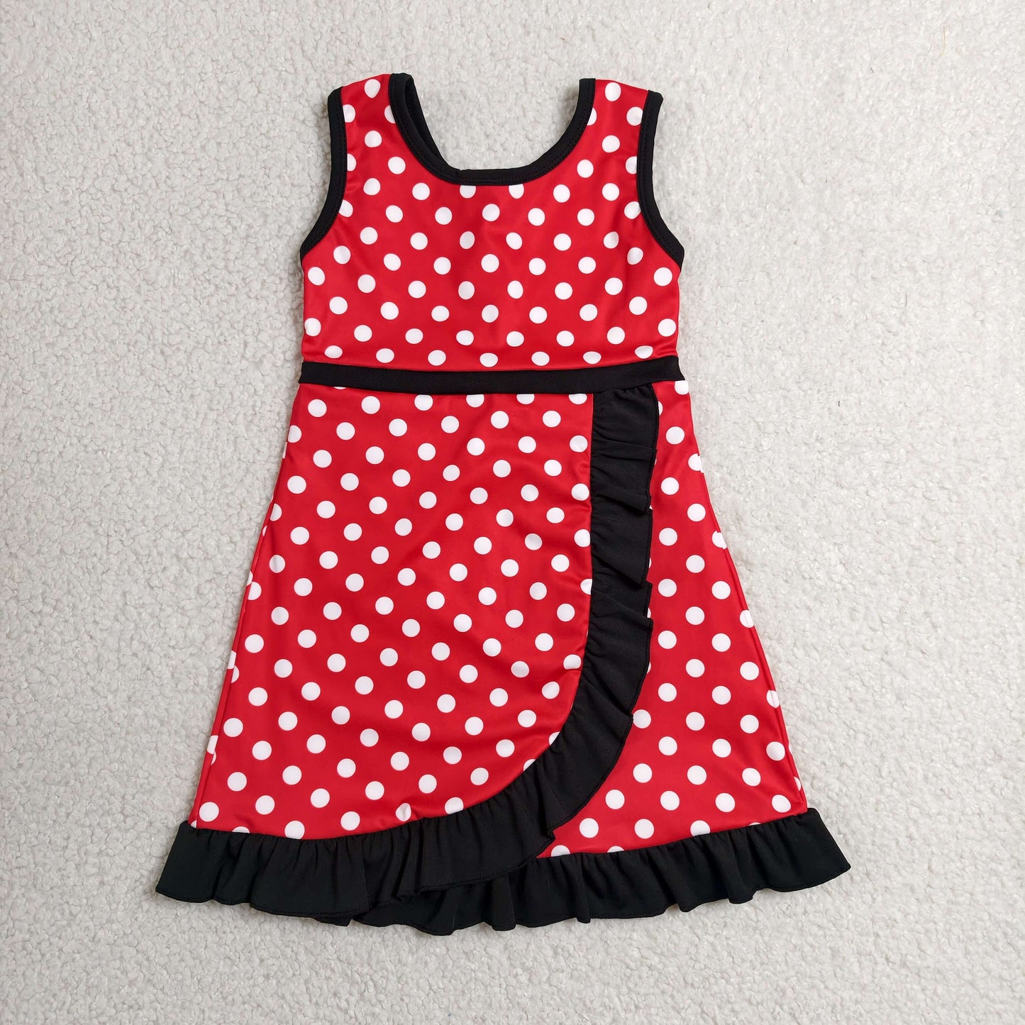 GSD4128 RTS NO MOQ （In stock）Sleeveless polka dots mouse scallop kids girls athletic dress