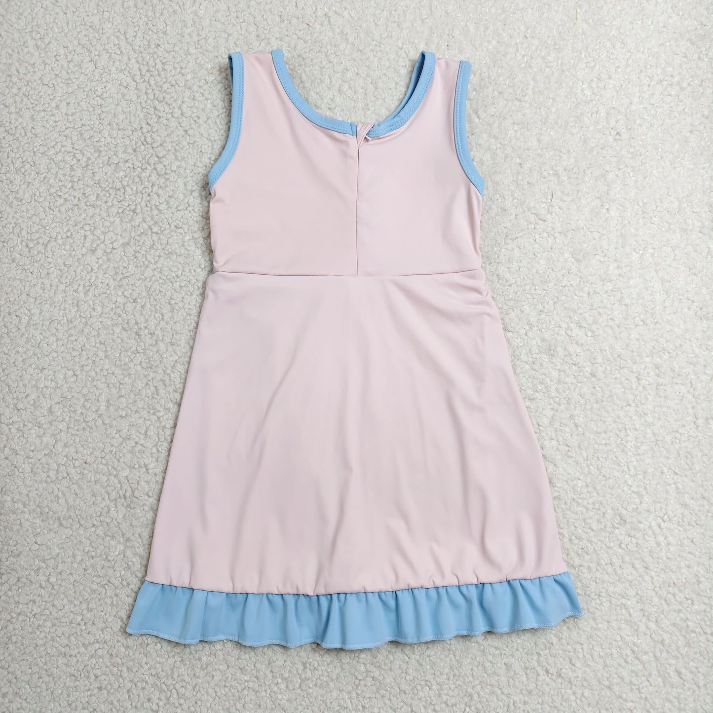 GSD4129 RTS NO MOQ （In stock）Sleeveless light pink scallop kids girls athletic dress