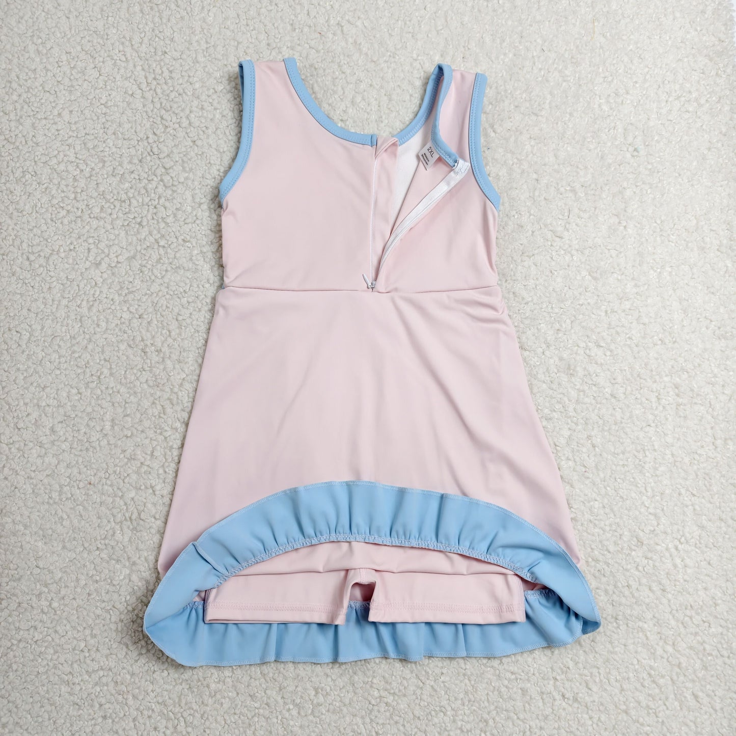 GSD4129 RTS NO MOQ （In stock）Sleeveless light pink scallop kids girls athletic dress