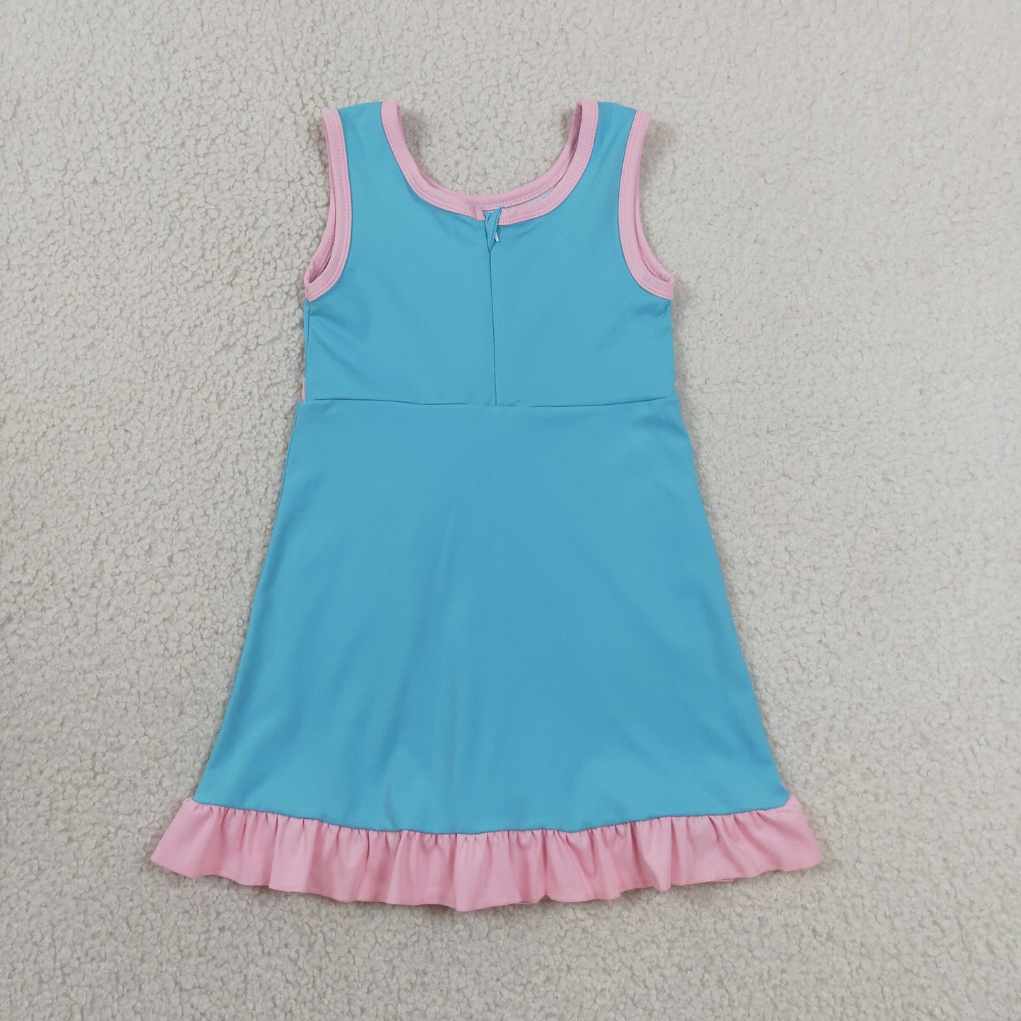 GSD4130 Sample No Moq Baby Girls Sleeveless Lake Blue Yoga Active Short Knee Length Dress
