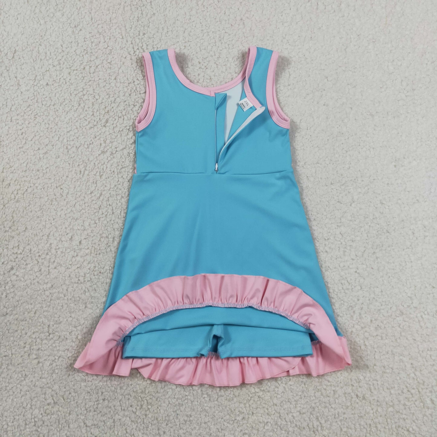 GSD4130 Sample No Moq Baby Girls Sleeveless Lake Blue Yoga Active Short Knee Length Dress