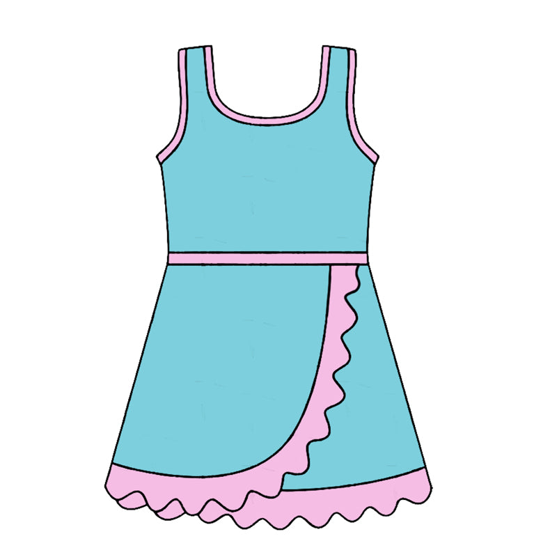 4.24 Pre order No Moq Baby Girls Sleeveless Yoga Active Short Scallop Knee Length Dress
