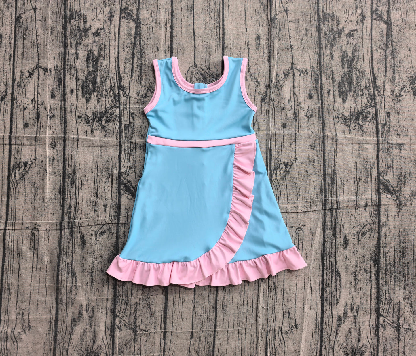 5.13 GSD4130 Sample No Moq Baby Girls Sleeveless Lake Blue Yoga Active Short Knee Length Dress