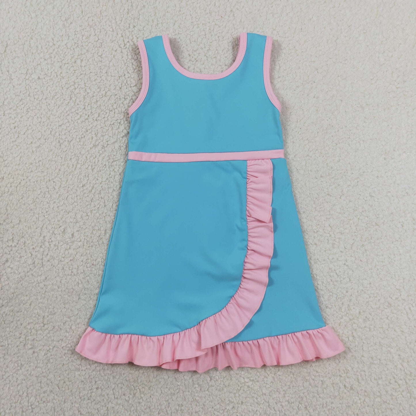 GSD4130 Sample No Moq Baby Girls Sleeveless Lake Blue Yoga Active Short Knee Length Dress