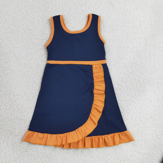 GSD4131 RTS NO MOQ （In stock）Baby Girls Sleeveless Purple Orange Yoga Active Short Knee Length Dress