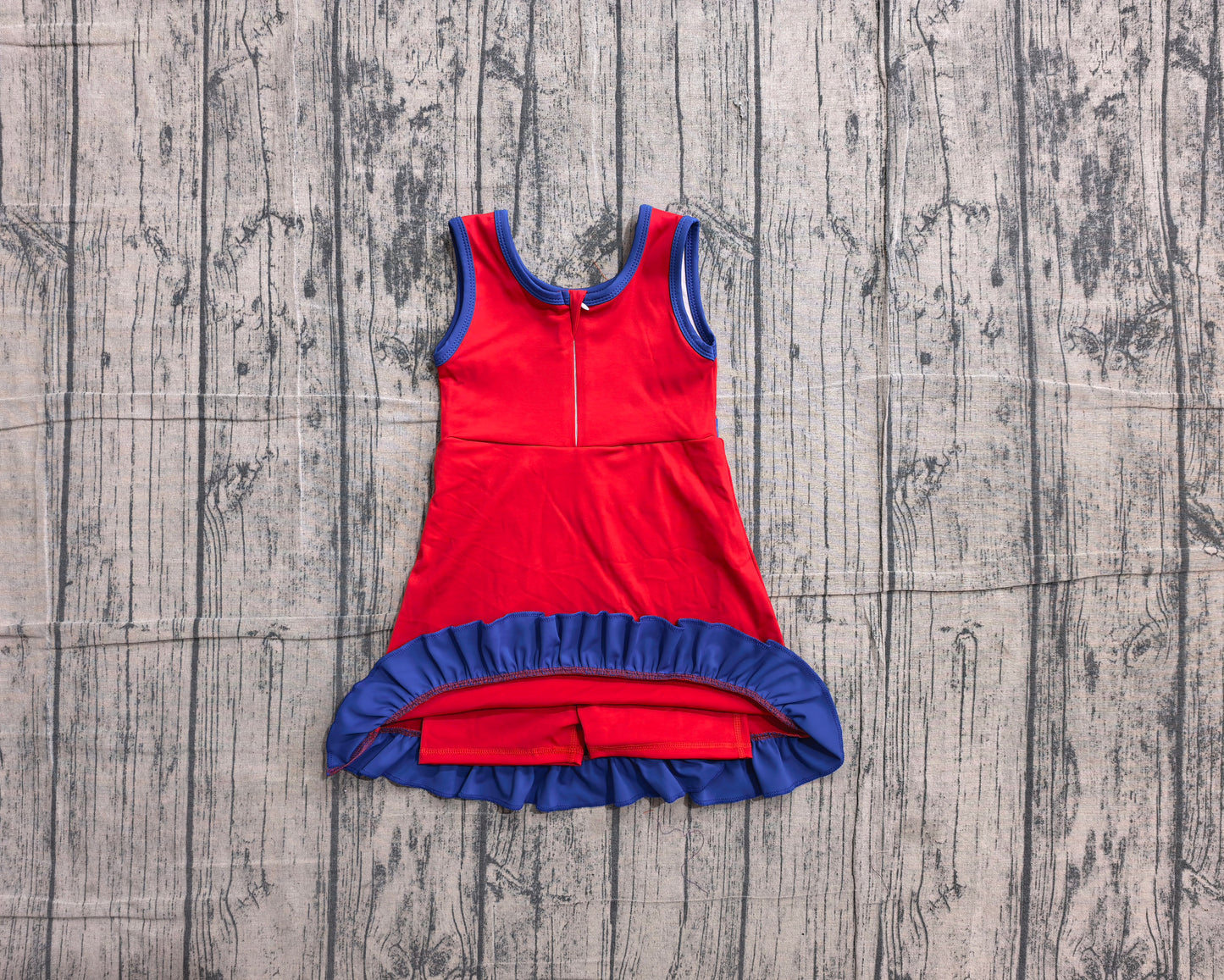 6.1 GSD4132 Sample No Moq Sleeveless red blue scallop team kids girls athletic dress